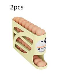 [Rolling Egg Rack]Rolling Egg Rack - Space-Saving Side Door Design, Durable Plastic Material, Smooth Glossy Finish, Convenient Handle | Modern Kitchen Accessory | Suitable For Kitchen And Refrigerator Storage - Multicolor - View 10