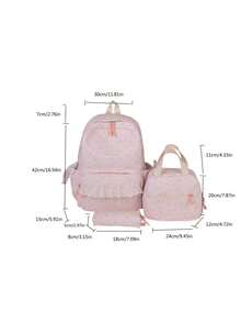 Dedoo 3pcs Backpack, Lunch Bag, Pencil Case Set, Full Floral Print, Waterproof Lace Trim Multi-Zipper Pockets, Large Capacity Storage, Suitable For Teenagers School Daily Use - Pink - View 4