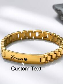 Custom Engraved Name Bracelet, Fashionable Minimalist Stainless Steel Customizable Text Bracelet, Unisex Personalized Commemorative Jewelry, Suitable As Valentine's Day Gift, Anniversary Gift, For Boyfriend, Grandfather, Parents, Friends, Coordinates Bracelet - Multicolor - View 8