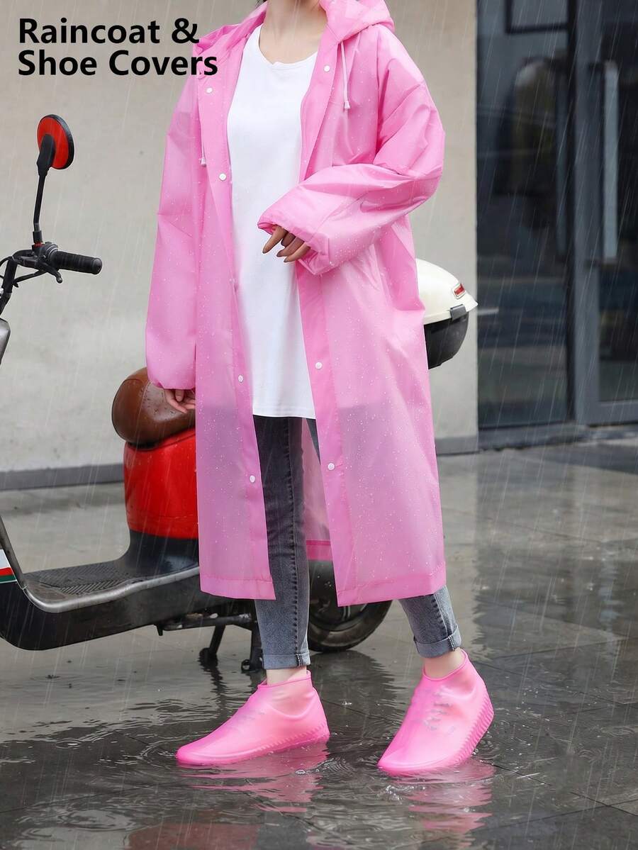 Raincoat Set (Raincoat + Shoe Covers) Non-Disposable Foldable Raincoat, Simple And Convenient To Carry, Essential For Hiking, Travel, Business Trips, Multiple Colors Available - Multicolor - View 1