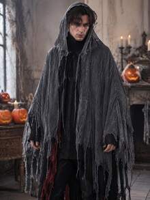 Adult Halloween Hooded Ripped Cape Cloak Set, Suitable For Costume Party, Cosplay, Haunted House Decoration, Gift For Halloween Party Enthusiasts - Multicolor - View 5