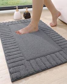 DEXI Tapete para Baño 40 x 60 cm, Alfombra de Baño Antiderrapante, Tapetes de Baño Supersuave y Absorbente, Lavable a Máquina, Blanco - Gris Oscuro - Ver 2