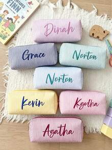 1pc Customized Bubble Fabric Stationery Bag, Jewelry Storage Bag, Embroidered Name Customizable, Fashion Flap Design, Pen Case, Makeup Bag, Coin Purse, Supports Name And Other Text Customization, Multiple Embroidery Thread Colors Available - Multicolor - View 8