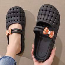 Women's Fashionable Elegant Bowknot Home Slippers, All Season, Suitable For Beach, Indoor And Outdoor Comfortable Slippers, Anti-Slip Versatile Fashion Flat Slippers, Women's Classic Versatile Cute Bowknot Flat Sandals, Bohemian Style Youthful Sweet Romantic Casual White Women's Flat Slippers, Suitable For Beach Travel, Vacation, Valentine's Day Date, Party, Picnic, Portable Sandals, Holiday Gift - Black - View 4