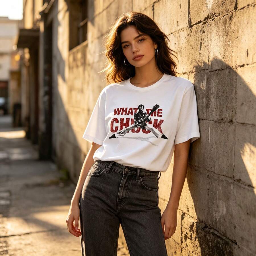 Local Stock, Pure Cotton, Unisex Y2K Street Style Summer Short Sleeves T Shirt What The Chuck - 白色 - 查看 1