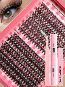 320pcs D-Curl Cluster False Eyelashes Set, Includes Glue, Remover And Tweezers. Suitable For Beginners DIY. Mixed 30D/40D, Long Curly And Soft. Suitable For Daily, Travel, Party And Holiday. - Black - View 9