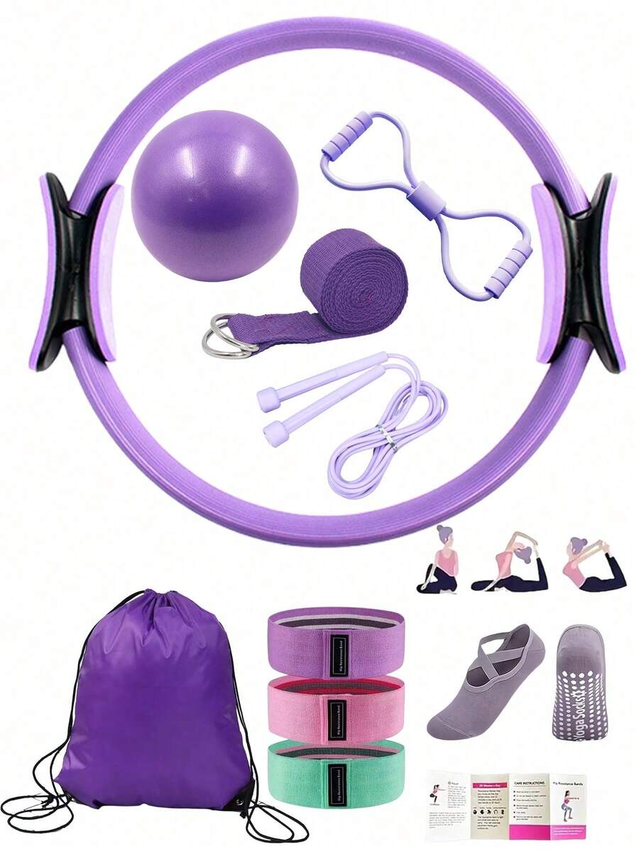 de Yoga, Anillo de Yoga, Banda en Forma de 8, Cuerda para Saltar, Banda de Resistencia, Bolsa con Cordón, Banda para Sentadillas, Pelota de Yoga, Equipo de Fitness para el Hogar, Set de Yoga para Mujeres, Equipo de Fitness para el Hogar, Set de Entrenamiento Deportivo, Adecuado para Uso de Entrenamiento en Casa - Multicolor - Ver 1