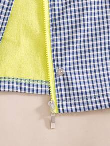 Áo khoác hoodie dài tay cho bé gái, phong cách thời trang thường ngày, phối màu colorblock họa tiết kẻ caro, có cúc bấm và khóa kéo, mùa xuân/thu - Màu xanh lam - Xem 8