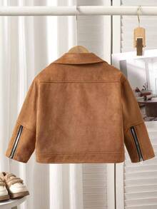 Young Girls Autumn/Winter Diagonal Zipper Loose Collar Short Jacket Casual Outerwear - Brown - View 2