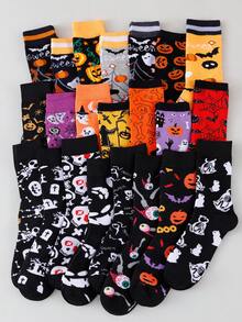 1/3/5/10 Pairs Random Halloween Party Theme Skeleton & Pumpkin Pattern Mid-Calf Socks, Unisex For Party And Holiday Use - Multicolor - View 1