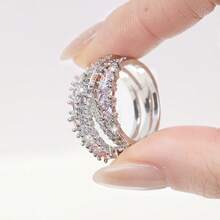 Bridal Ring Premium Luxury Non-Fading Full Cubic Zirconia Ring Fashion Versatile Ring Hand Jewelry - Silver - View 1
