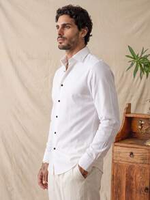 glestore Men's Retro Coin-Print Long-Sleeve Shirt: Elegant, Casual, And Comfortable-Perfect For Commuting, Vacations, And All Seasons; Lightweight Style - White - View 4