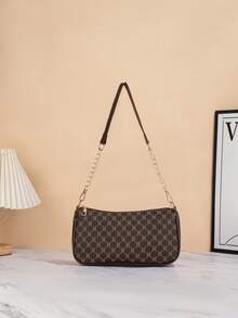 Classic Vintage Print Underarm Small Bag, Adjustable Leather Metal Chain Shoulder Strap, Daily Shopping & Office Wear Clutch - Pillowcase - View 11