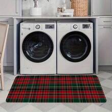 1pc Christmas Red & Green Plaid Kitchen Mat, Kitchen Rug, Door Mat, Runner Rug, Area Rug, Christmas Carpet - Multicolor - View 6