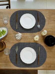 2/4/6pcs Washable Heat-Resistant Non-Slip Waterproof Oval Faux Leather Placemats, Suitable For Indoor And Outdoor Use - Dark Grey - View 10
