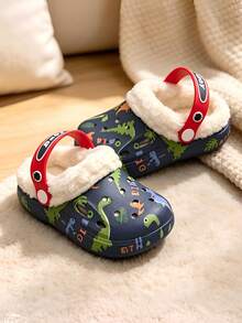 New Cartoon Dinosaur & Rabbit Decor House Slippers, Suitable For Boys & Girls Daily Home Wear, Soft & Warm Lining - Navy Blue - View 3