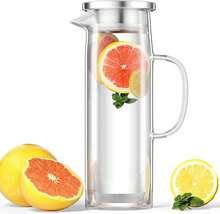 Multifunctional 1.5L Glass Pitcher With Lid, Heat-Resistant Pitcher For Cold And Hot Drinks Like Juice, Tea, Milk, And Coffee - Clear - View 8
