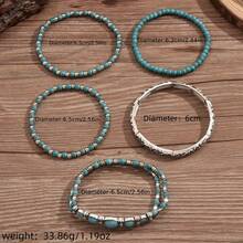 1 buah Set Gelang Berlapis Turquoise Bohemian, Gelang Tali Elastis Vintage, Aksesori Tangan Manik-manik Buatan Tangan, Perhiasan Serbaguna untuk Liburan Pantai Musim Panas, Aksesori yang Dapat Ditumpuk, Elastis yang Dapat Diatur - MultiWarna - View 7
