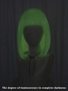 Glow In The Dark Short Bob Wig With Straight Bangs, Fluorescent Green Synthetic Straight Hair Wig, Luminous Wig Under Black Light For Halloween Nightclub Themed Party Cosplay Photo Styling - Multicolor - View 3