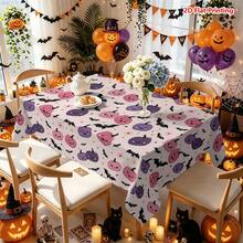 1/2pcs Halloween Tablecloth, Cute Pumpkin Bat Star Flower Pattern Polyester Tablecloth, Suitable For Kitchen Dining Room Coffee Table Dining Table Picnic Camping Country Farmhouse Decor Tabletop Protection Holiday Arrangement - Multicolor - View 6