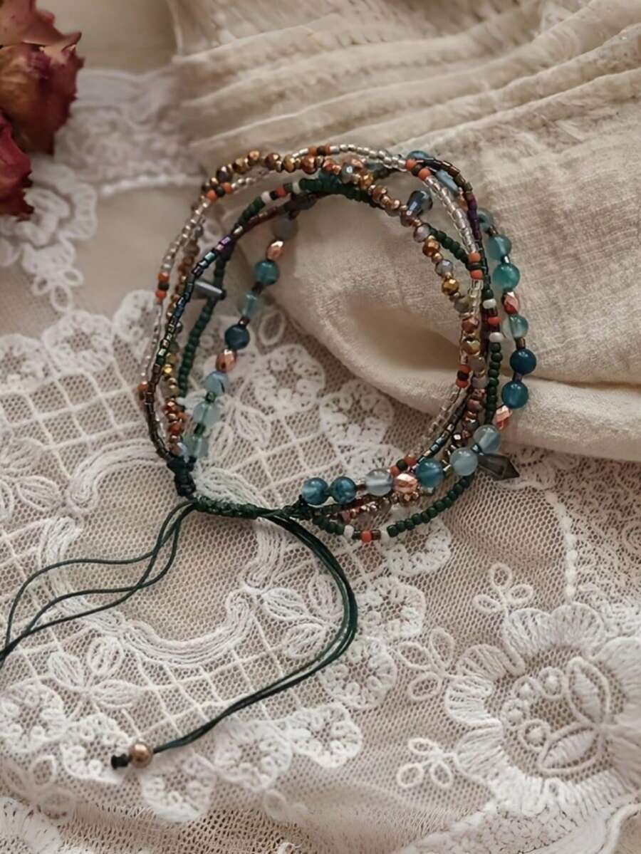 1pc Vintage Bohemian Colorful Beaded Multi-Layer Stackable Handmade Woven Bracelet For Women, Suitable For Daily Wear Or Gift - Multicolor - View 1