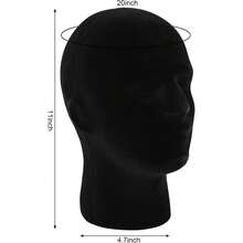Black Foam Flocking Mannequin Head Stand | Velvet Male Manikin Head Wig Stand, Foam Head For Wigs, Hats, Glasses, Masks - View 3