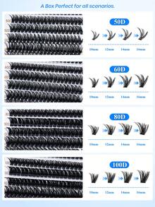 RITALASH RITA 2560/640pcs DIY Single Lash Extension Set, Natural Voluminous Lash Clusters 10D+20D+30D+40D+50D+60D+80D+100D D Curl, Soft Fine Band Cluster Lashes, Includes Glue, Sealer And Tweezers, Suitable For Daily Wear And Holiday Use - Black - View 4