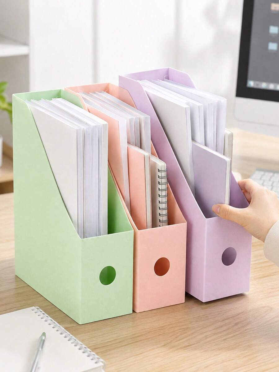 Desktop File/Document Holder - Suitable For Students And Office Use; Plastic Storage Box/File Box, Used To Keep Books And Documents Organized - Back To School Essential - Multicolor - View 1