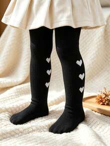 3 Pairs Kids Heart Print Tights, Breathable Solid Color 2-3Y Girls Daily Dress Matching Tights - Multicolor - View 2