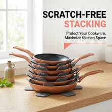 1/3/6/12pcs Cookware Protector Set: 3 Sizes For Perfect Stacking Of Pots, Pans, Bowls, Skillets, Glassware, Baking Dishes, 3mm Thick Felt Anti-Scratch Pads, Star-Shaped Grey Layering Pads For Frying Pans, Soup Pots, Glass Bowls And Ceramic Plates, Trimmable Kitchen Cabinet Storage Pads, Full Size Coverage Set (15/13.8/10.2 Inches) - Multicolor - View 2