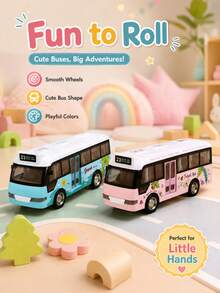 Cartoon Pattern Bus Toy, Mini Realistic City Tour Bus Model Car, Cute Colorful Toy Car, Desktop Decoration, Birthday Holiday Gift For Boys And Girls Children - Multicolor - View 3