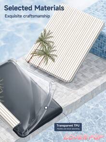Brown Striped & Coconut Tree Pattern Tablet Protective Case, Compatible With IPad 9.7/10.2/10.5/10.9/12.9/Pro 11, 10th Gen, Galaxy Tab S6 Lite 10.4", Kindle Paperwhite 12th Gen 2024, Kindle (11th Gen - 2024), Soft Shockproof, Smart Stand/Auto Wake/Sleep, Y-Fold Tablet Cover, Multiple Viewing Angles, Summer Ocean Elements - Multicolor - View 10