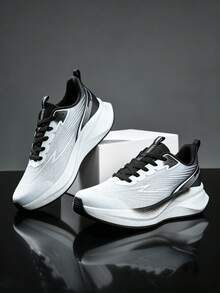 Men's Athletic Shoes, Breathable Fabric Upper And EVA Anti-Slip Sole, Fashionable Versatile Running Shoes, Suitable For All Seasons. - White and Black - View 6