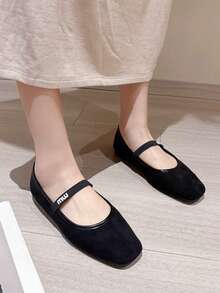 Vintage Square Toe Ballet Style Mary Jane Shoes For Women, Single Strap Square Toe Flat Low-Cut Pumps, Plus Size Women Shoes 41-43 - Black - View 6