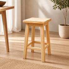 Natural Wood Stool For Kitchen And Dining, Durable 30x30x48cm Square Wooden Bench, Solid Wood Auxiliary Seat For Home And Food Service, Rustic Style - 紅棕色 - 查看 1
