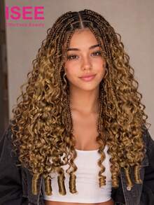ISEE Chestnut Brown Burmese Curly Feather Crochet Human Hair 16-24 Inch Bohemian Braided Hair Natural Curly Texture Rich Brown Tone Pre-Bunched Easy To Style Natural Texture For Women's Daily Wear - S30 - View 2