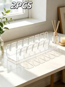 1/2pcs Hat Storage & Desk Organiser, Baseball Cap Storage Rack, Hat Organizer, Acrylic Display Rack, Multi-Slot Desktop Hat Stand, No Assembly Required, Clear Black White Space-Saving No-Drill Rack With Double Tape For Wardrobe, Dressing Table,Office - Multicolor - View 14