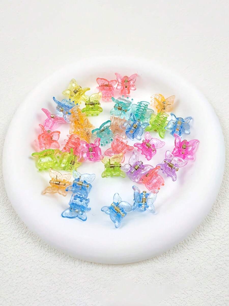 100個迷你蝴蝶髮夾,隨機顏色亮片蝴蝶抓夾,可愛糖果色小抓夾,適合女孩,Y2K髮型配件,返校季髮飾 - 彩色 - 查看 1