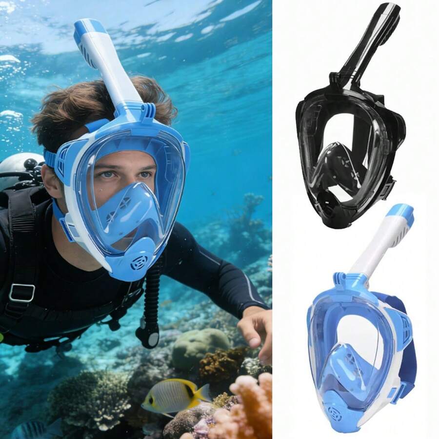 Full Face Snorkel Mask 180 Degree View Anti Fog Anti Leak Breathing Tube Camera Mount Swimming Diving
