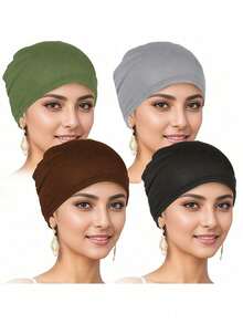 6/4/1pc Soft Elastic Lining Headscarf - Elegant Solid Color, Multi-Functional Headscarf, Fashionable Chemotherapy Hat, Suitable For Women - Ideal Choice For Casual Wear - Multicolor - View 12