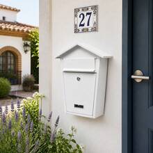 Wall-Mounted Galvanized Steel Mailbox With Security Lock And Slanted Roof, European Style Metal Post Box For A4 Letters, 32x10.5x38cm - A - 查看 7