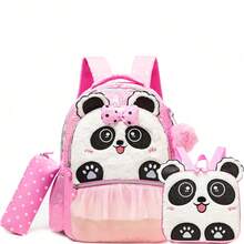 3er Set süßer Mädchen Plüsch Rucksack, geeignet für Schüler, inklusive Umhängetasche und Federmäppchen - Roséweiß L7008 - Übersicht 1