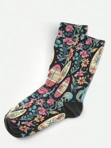 Cool 360° Printed Men's Socks, Street Style Floral Skull Vintage Gothic Colorful Fun Socks, Suitable For Daily, Holiday And Party Occasions - Black - View 8