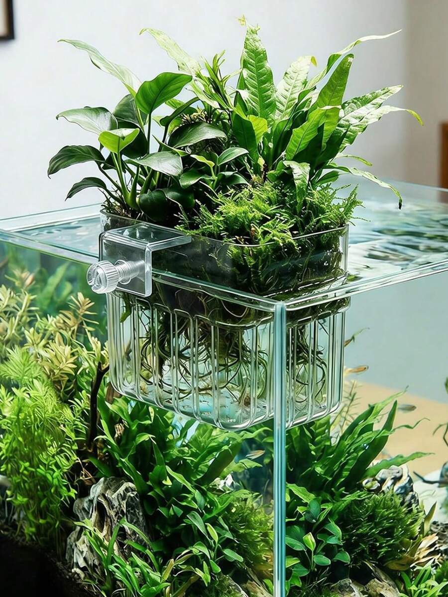 2/4件組水族植物吊掛盆含透明蓋,附掛鉤與旋鈕固定式水族植物掛架,適用於水耕與水族裝飾 - 懸掛種植籃 - 查看 1