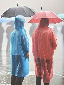 1/2/5/6/10/13/20/30pcs Solid Color Windproof PE Portable Compressed Adult Universal Raincoat, Random Color Pocket Storage Design, Outdoor Hiking, Camping, Fishing Emergency Rain Protection Gear - Card Raincoat - View 7