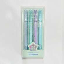 1 Box 4pcs Fine Glitter Pearlescent Fluorescent Highlighter Pen Set, 3-Color Quick-Dry No-Bleed, Student Textbook Key Point Marking, Planner, Hand Drawing, Glitter Marker Pens - Multicolor - View 7