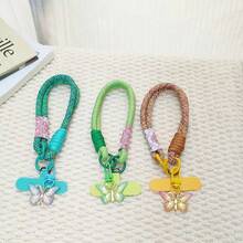 1pc Colorful Braided Phone Wrist Strap Lanyard, Cute Gradient Butterfly Pendant Short Wrist Strap, Includes Matching Adhesive Patch, Anti-Drop Universal Phone Hanging Chain, Suitable For Girls - Multicolor - View 4