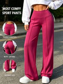 Women's Fashion Sports Long Pants, Daily Commute Outing Slimming Versatile Loose Straight Leg Pants Fall - Hot Pink - View 1
