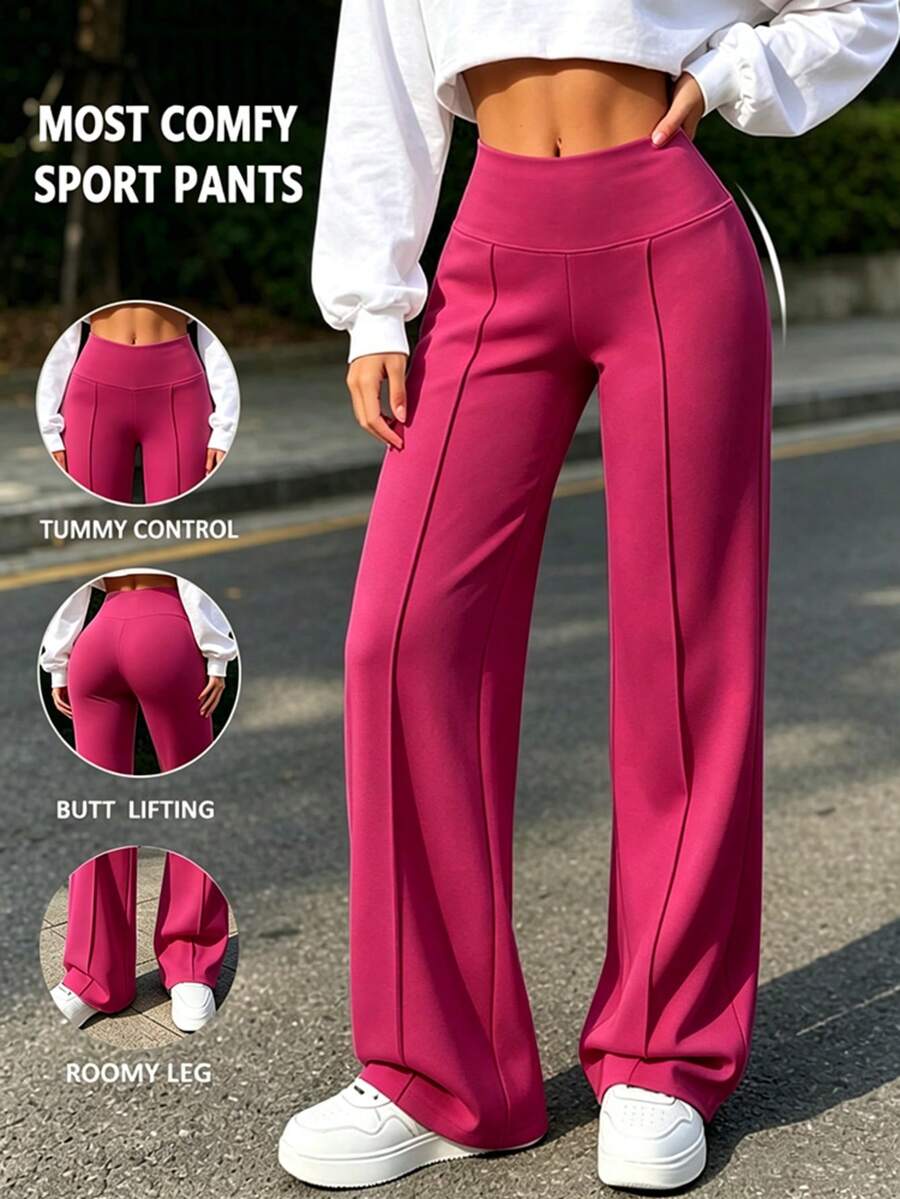Women's Fashion Sports Long Pants, Daily Commute Outing Slimming Versatile Loose Straight Leg Pants Fall - Hot Pink - View 1