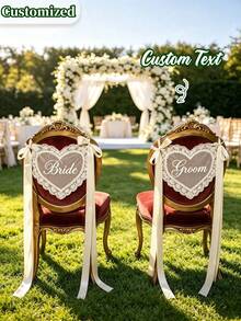 Custom Heart-Shaped Lace Chair-Back Decorations And Personalized Translucent Chair Back Signs (With Satin Ribbons); Suitable For Bridal Showers, Wedding Receptions, And Venue Styling At Hotels Or Outdoor Locations. - Multicolor - View 2